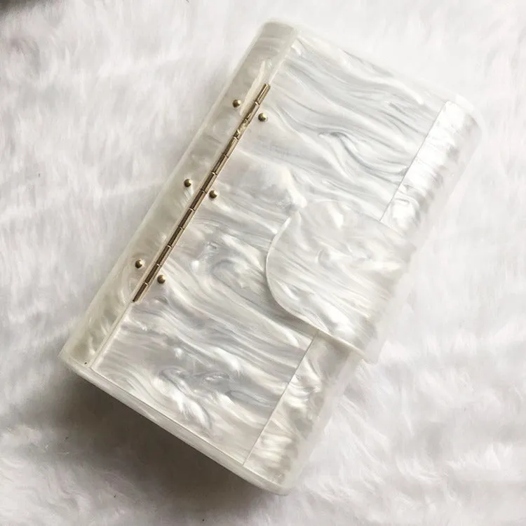 Pearlescent Acrylic Clutch Bag with Crossbody Chain