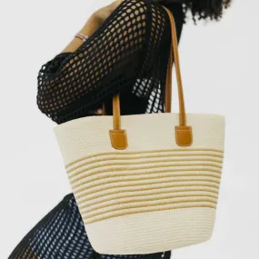 Pretty Simple Tahiti Tote Straw Beach Bag Cream Synthetic