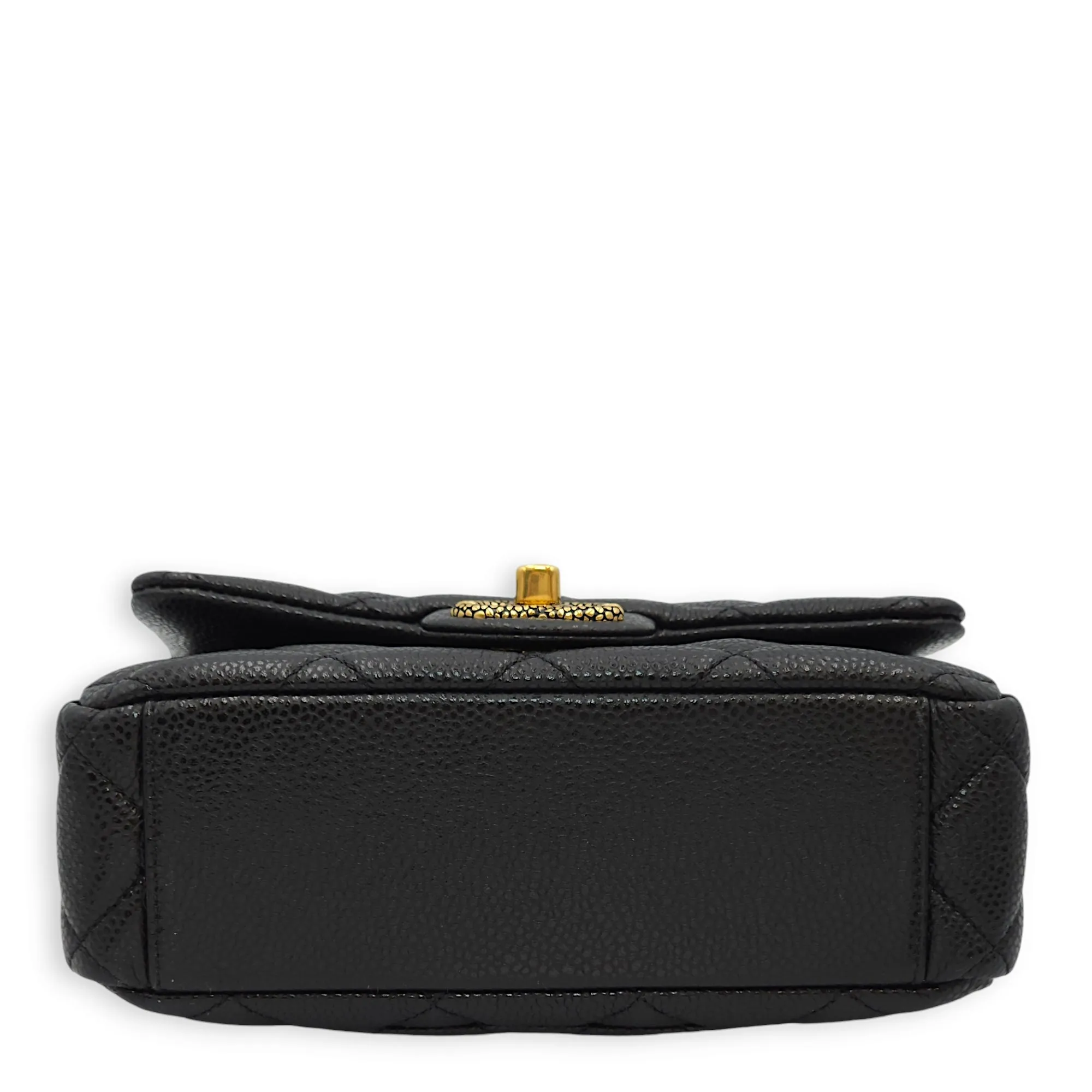 Quilted Seasonal Flap Mini Black Crossbody Bag in Caviar Leather, Gold hardware