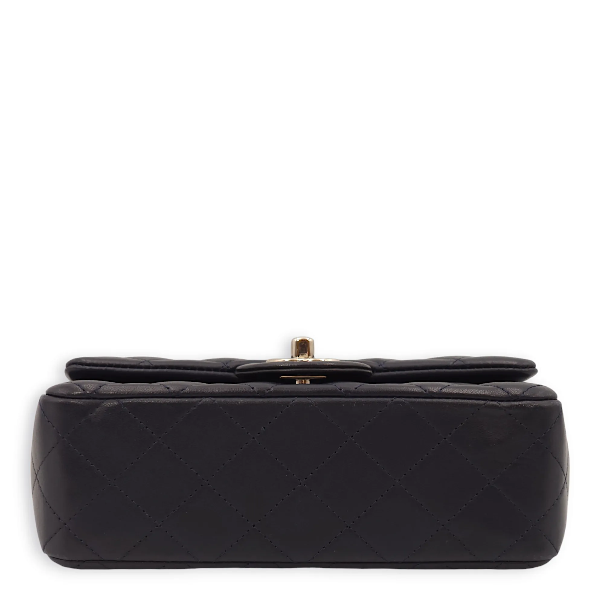 Rectangle Mini Navy Blue Crossbody Bag in Lambskin, Palladium hardware