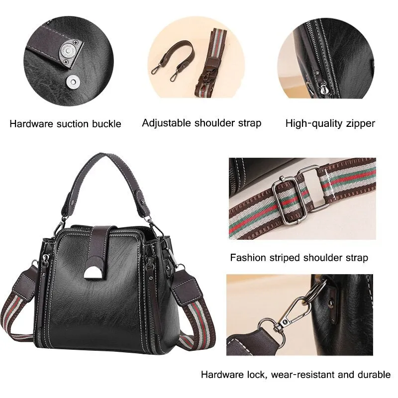 Retro Fashion Ladies' Leather Stitching Shoulder Bags