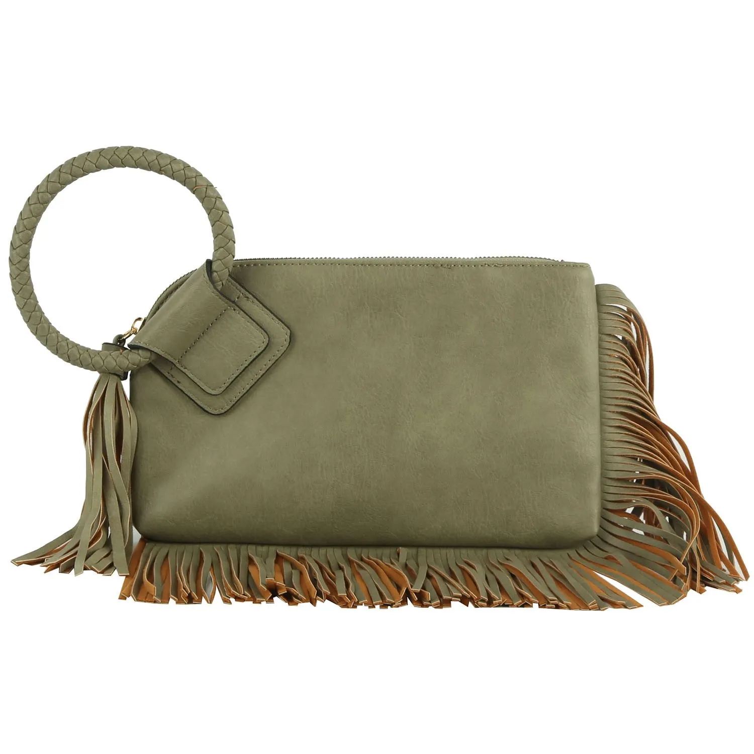 Sage Fringe Cuff Clutch Tassel Wristlet Clutch