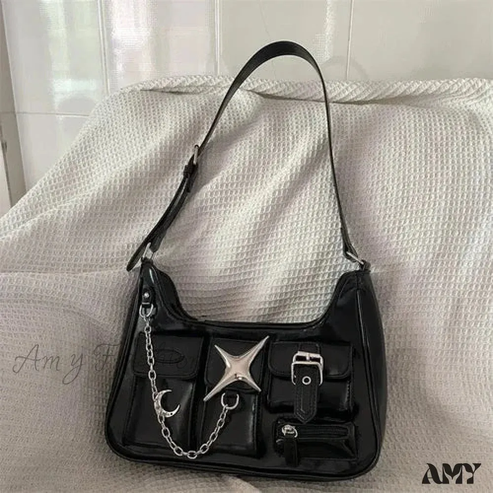 Shoulder Motorcycle Black Fashion Bag Casual Chains Y2K Gothic Harajuku