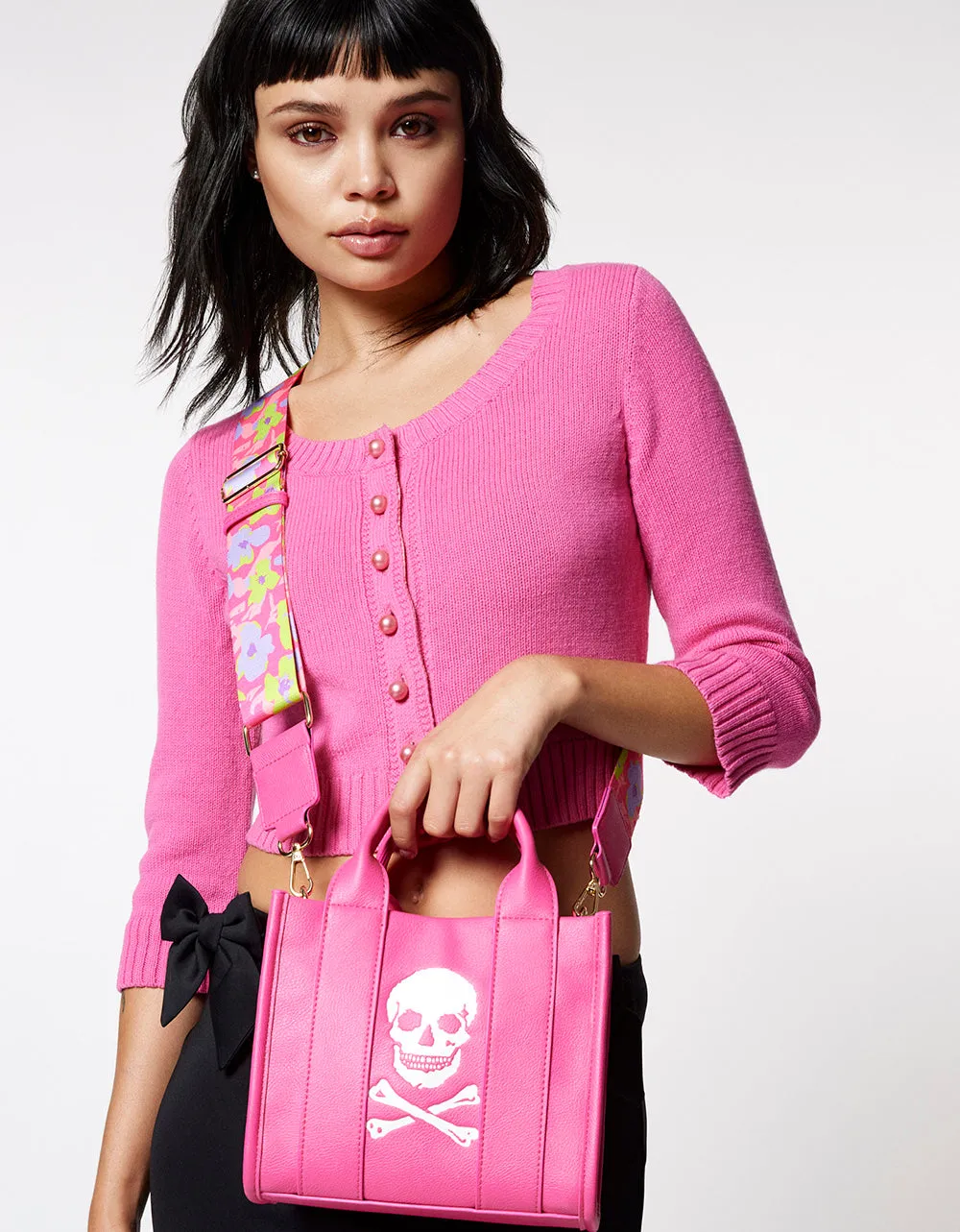 SKULLY DEBOSS MINI TOTE PINK