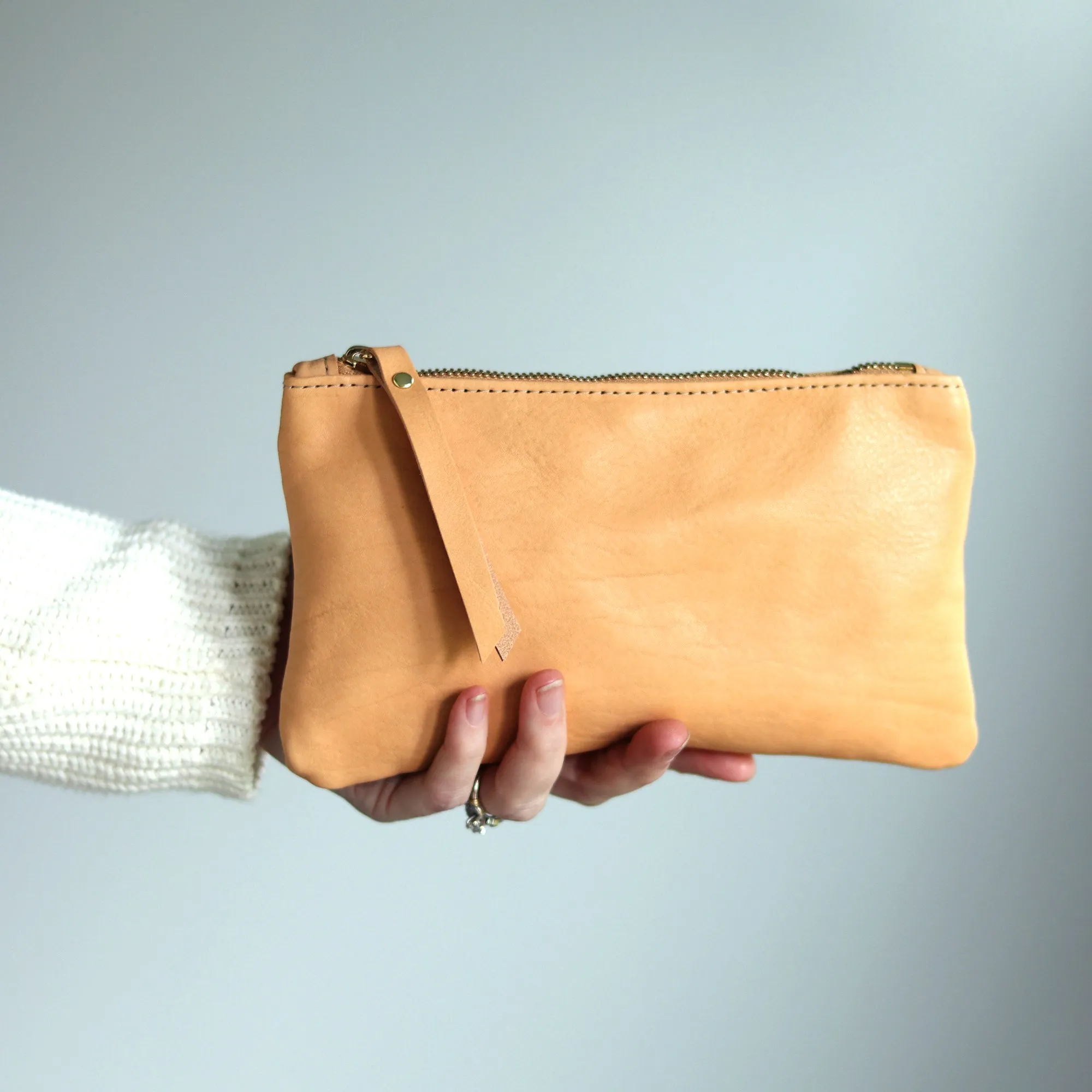 Summer Seconds Sale - Personalized Leather Zip Clutch - Beige No. 1