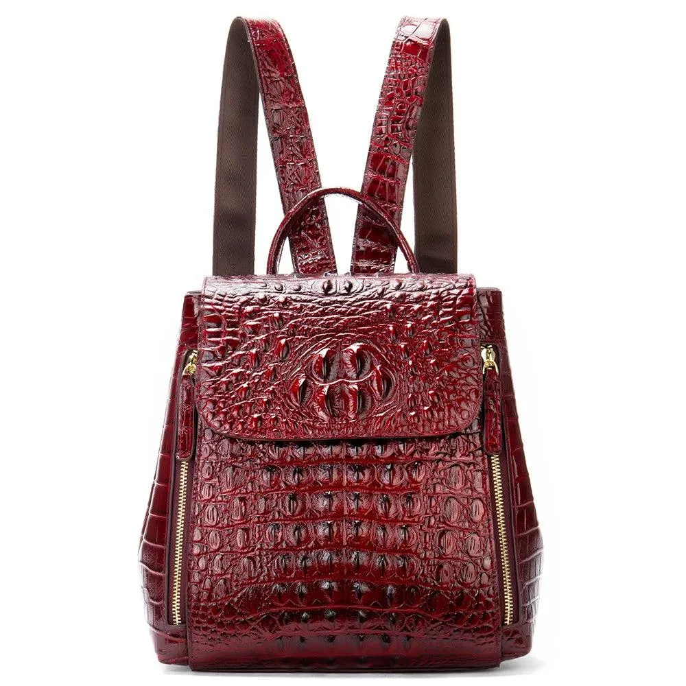 Textured Crocodile Pattern Leather Daypacks for Women 5