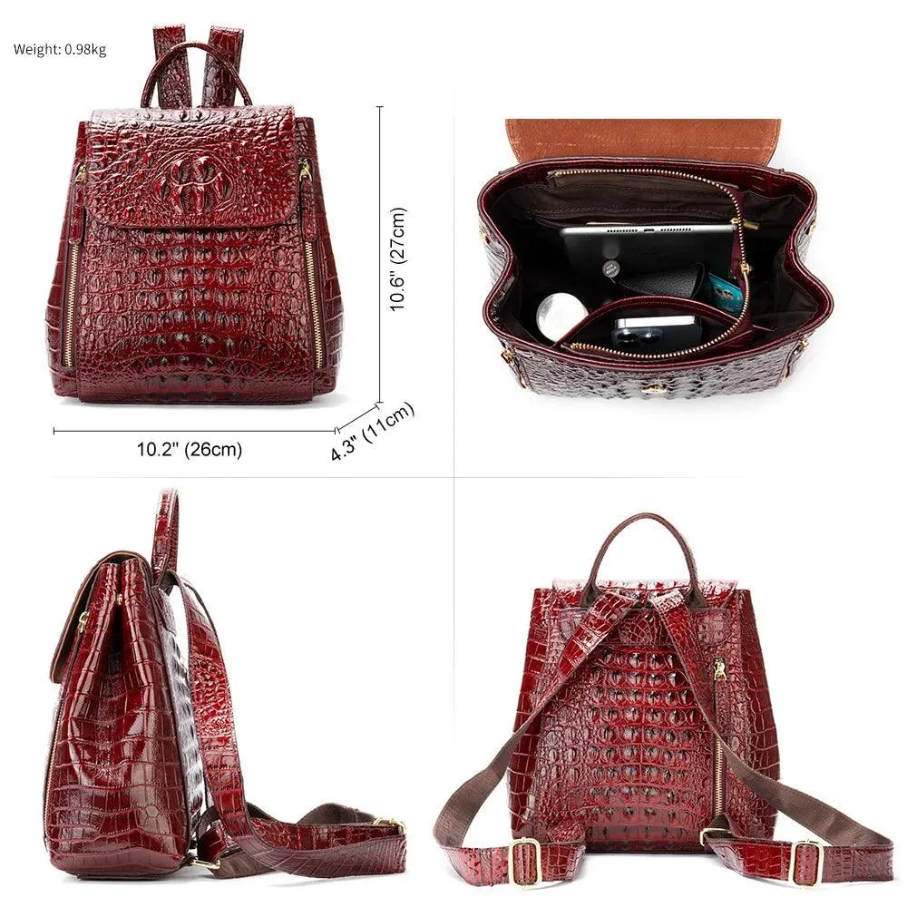 Textured Crocodile Pattern Leather Daypacks for Women 5