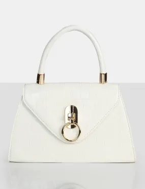 The Nia White Croc Pu Mini Handbag