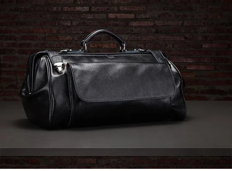 Top Grade Black Coffee Genuine Leather Travel Bag Metal