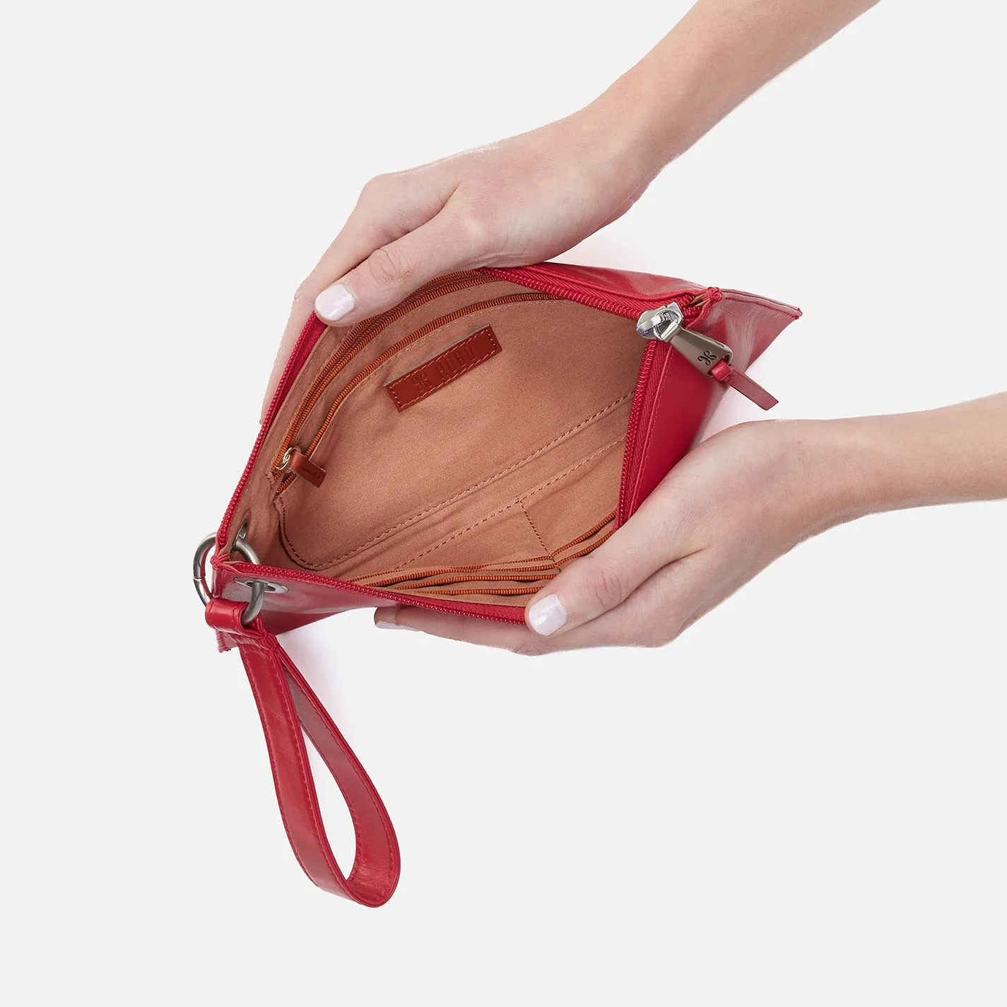 Vida Wristlet In Polished Leather - Hibiscus