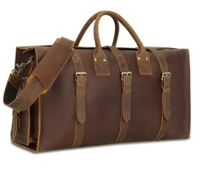 Vintage Cowhide Leather Duffel Weekender Bag Overnight Bag