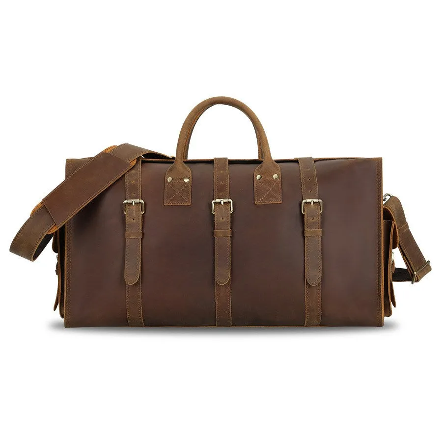 Vintage Cowhide Leather Duffel Weekender Bag Overnight Bag