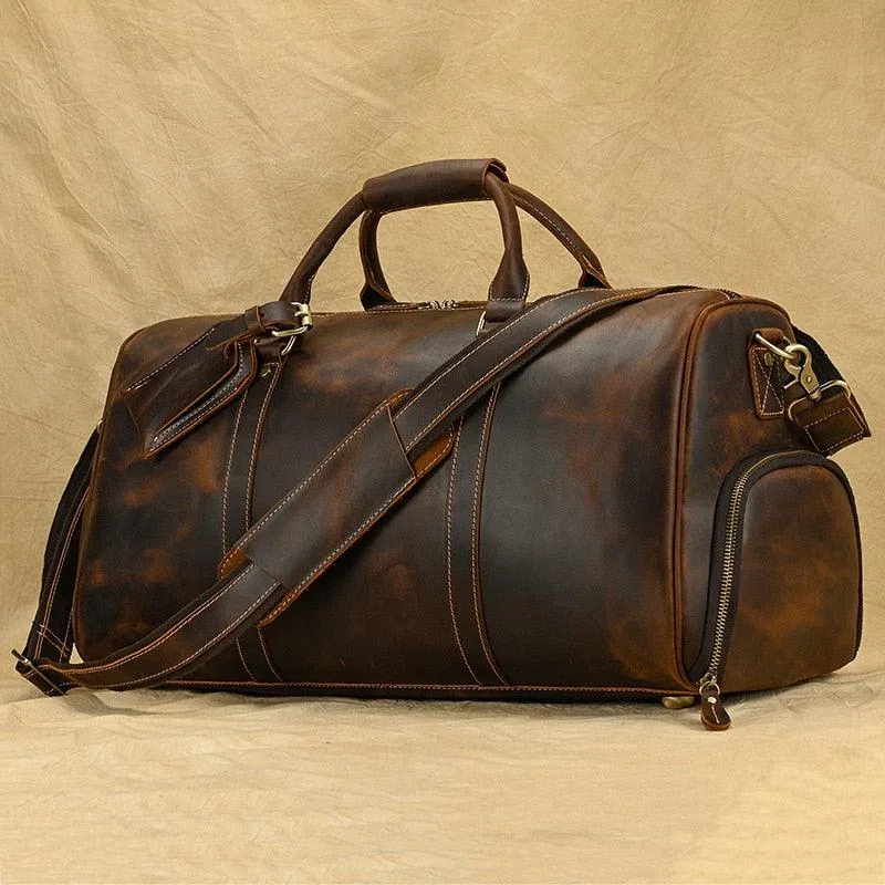 Vintage Leather Travel Duffle Shoulder Bag