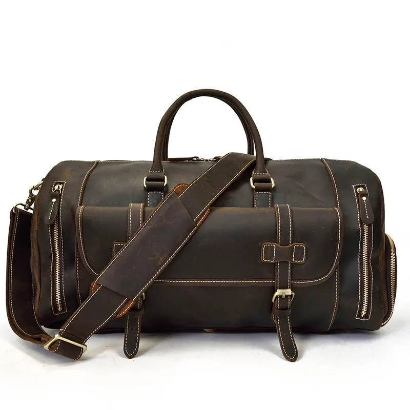 Vintage Leather Travel Duffle Shoulder Bag