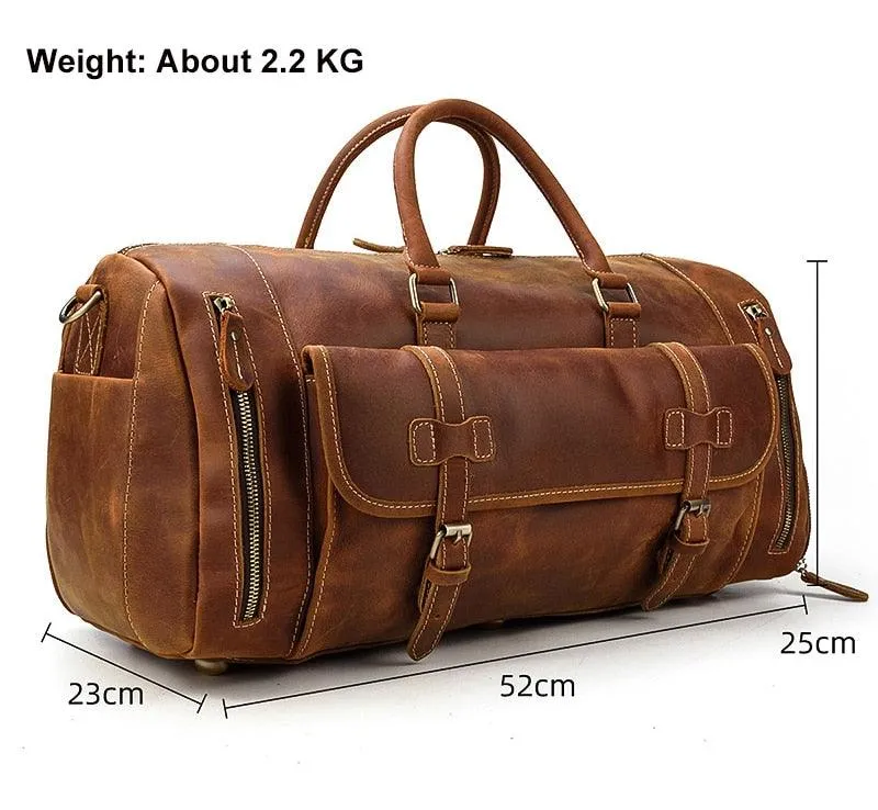 Vintage Leather Travel Duffle Shoulder Bag