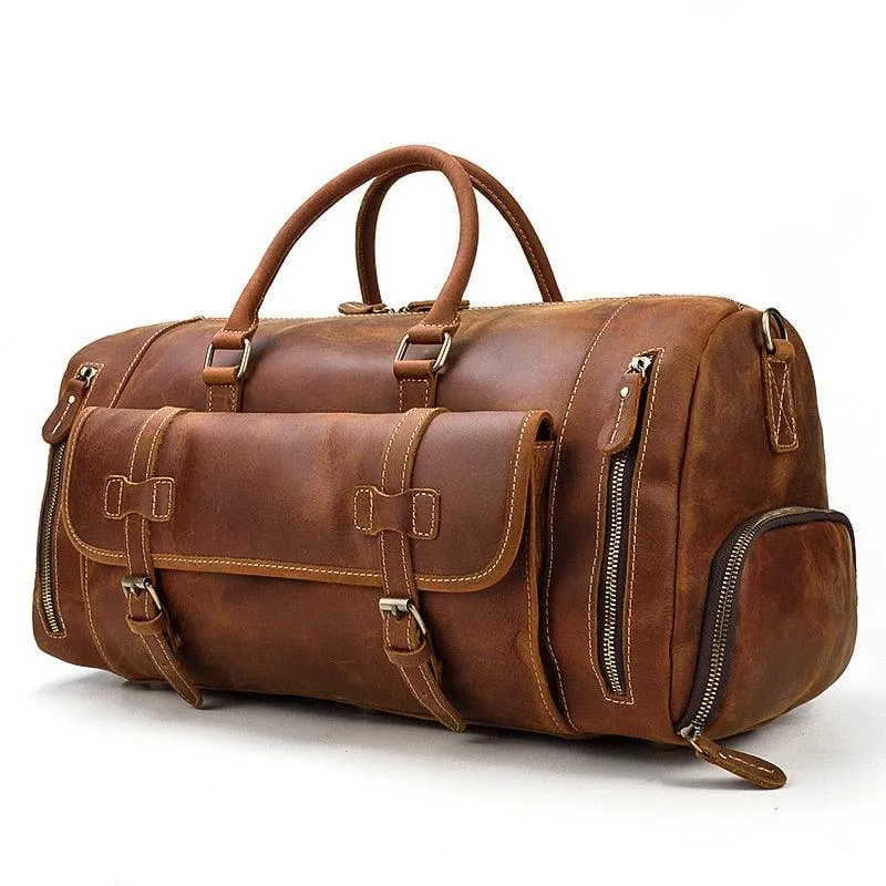 Vintage Leather Travel Duffle Shoulder Bag