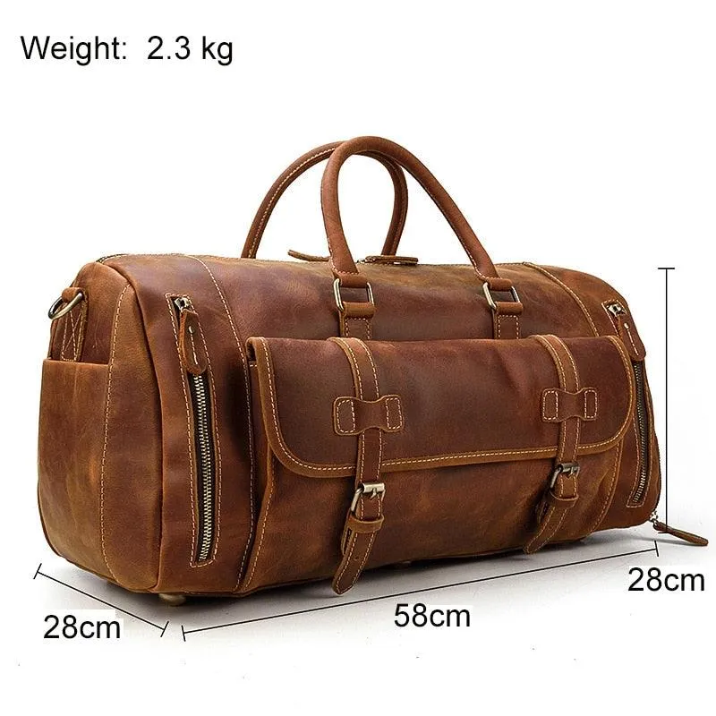 Vintage Leather Travel Duffle Shoulder Bag