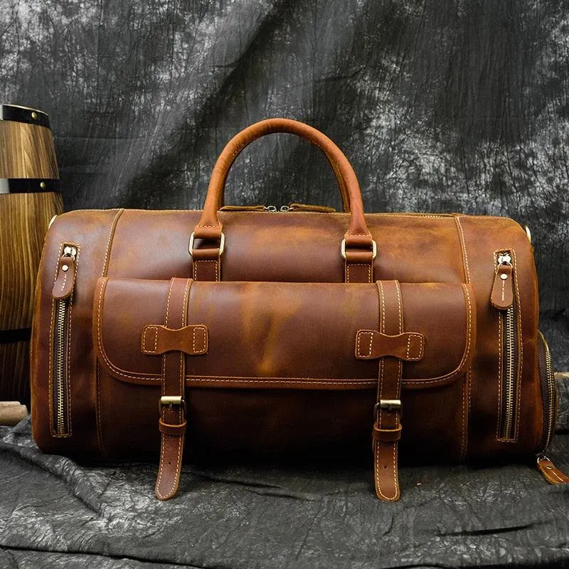 Vintage Leather Travel Duffle Shoulder Bag