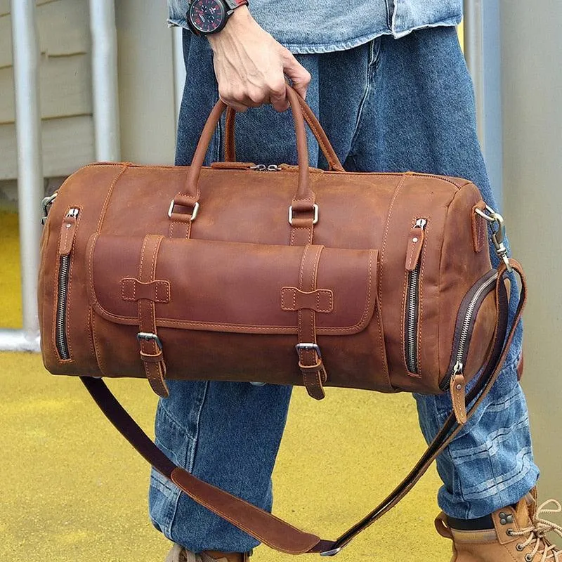 Vintage Leather Travel Duffle Shoulder Bag