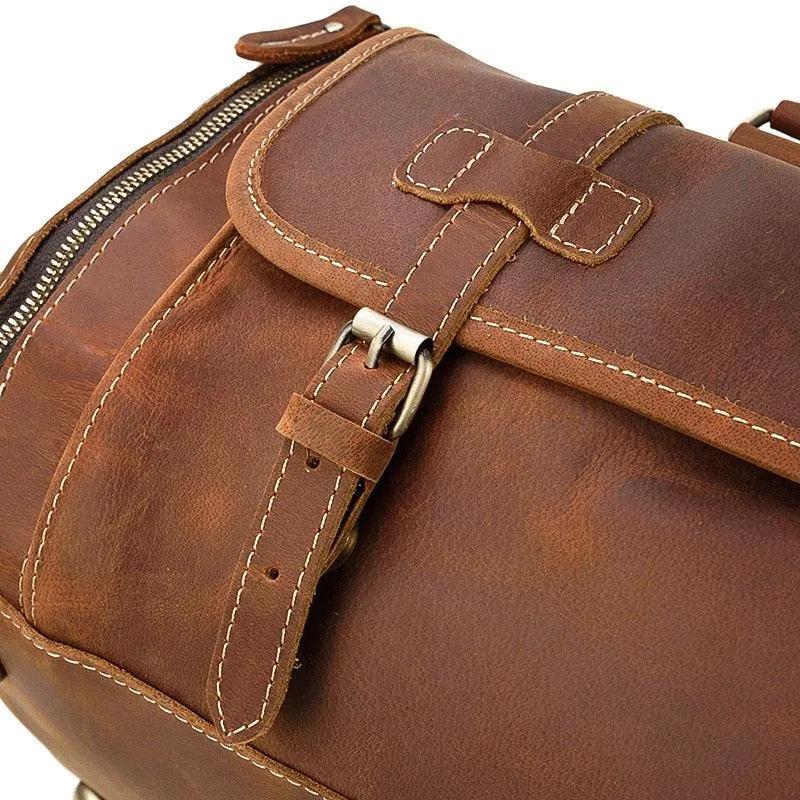 Vintage Leather Travel Duffle Shoulder Bag