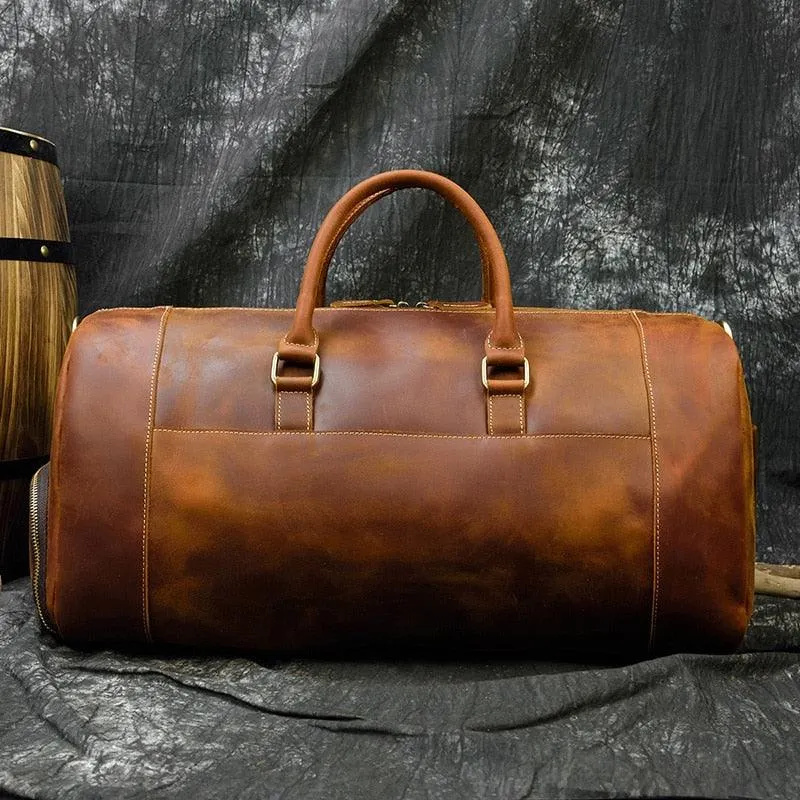 Vintage Leather Travel Duffle Shoulder Bag