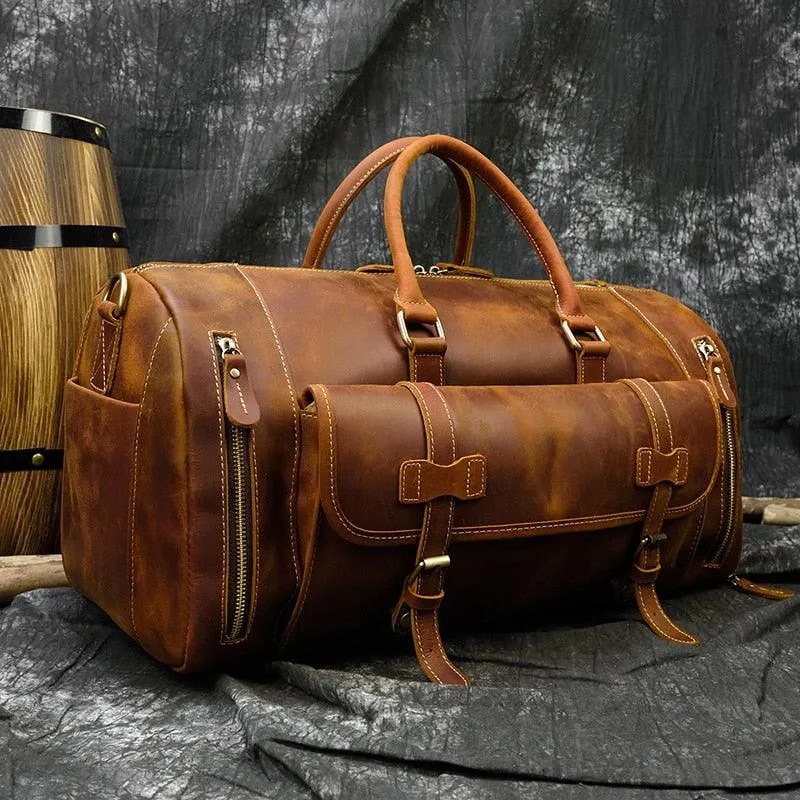 Vintage Leather Travel Duffle Shoulder Bag