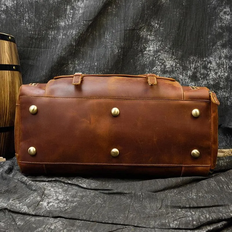 Vintage Leather Travel Duffle Shoulder Bag