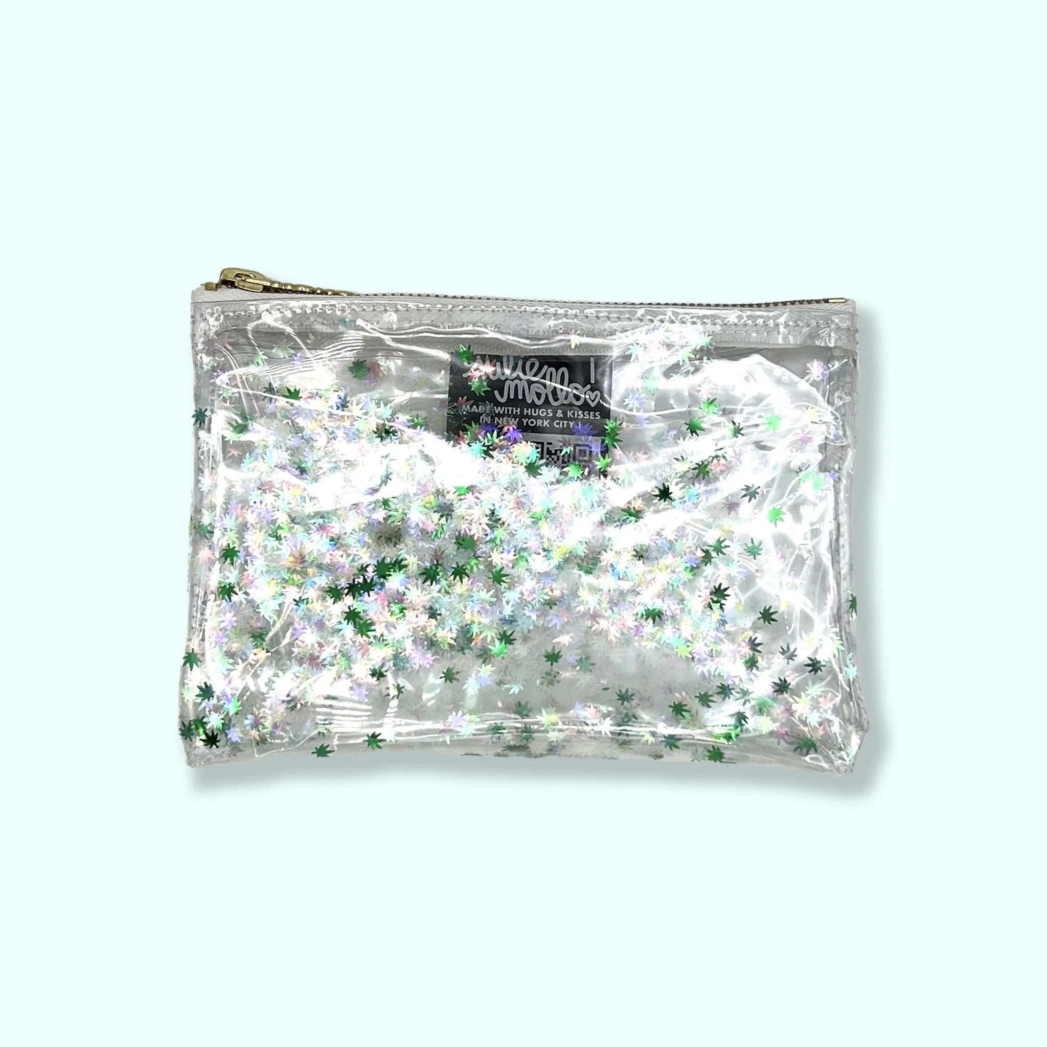 White Holographic Cannabis Confetti Midi Klutch! 🌿✨